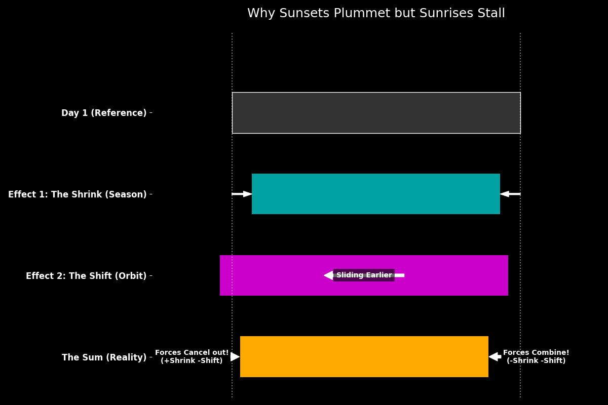 sunrise and sunset shifts and shrinks